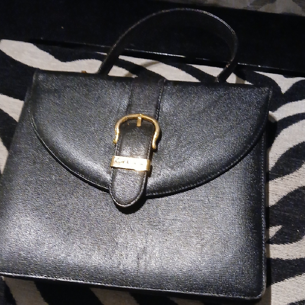 Guy Laroche Black and Gold Satchel with Vintage Charm
